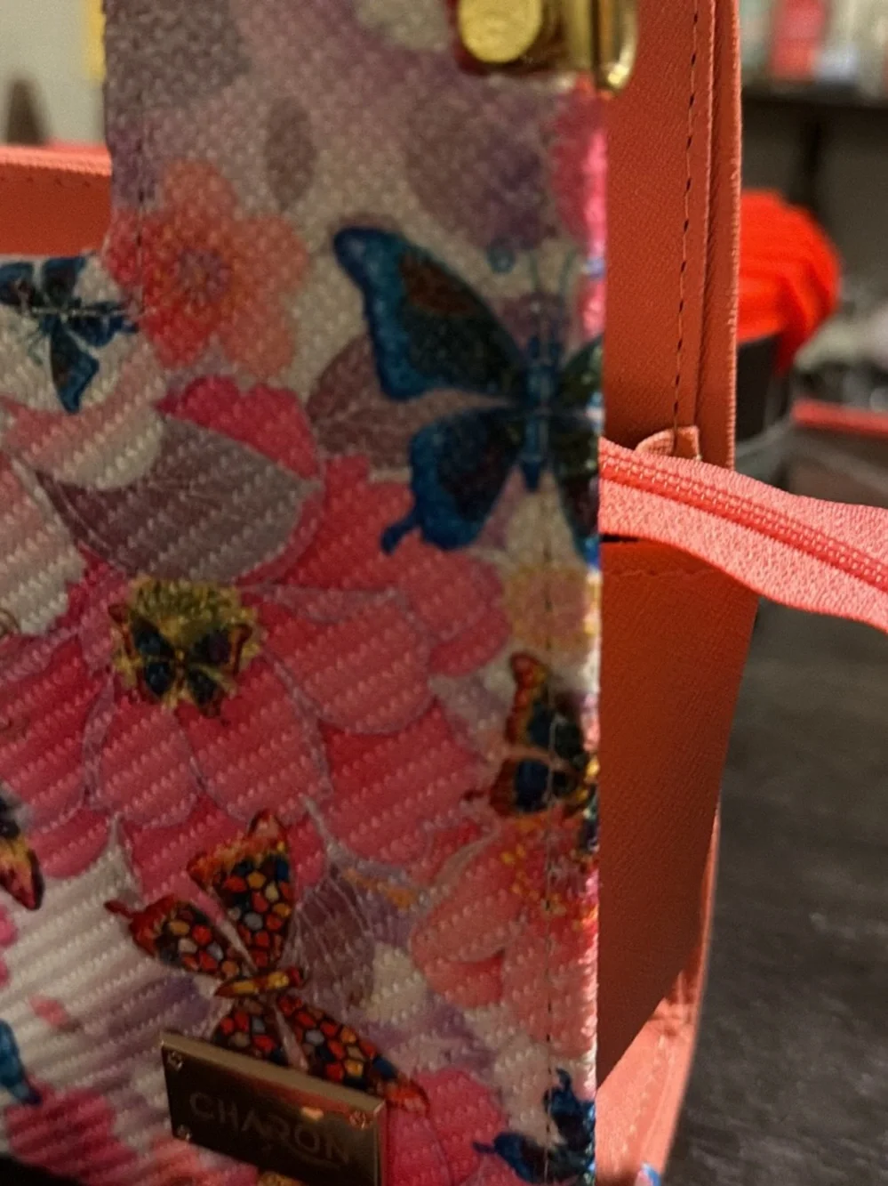 Coral & Pink Butterfly Print Tote Bag